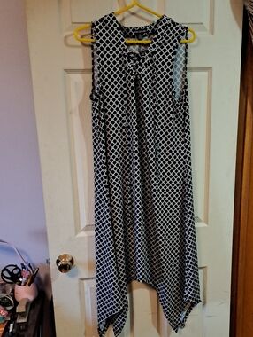 Nina Leonard Black and White Lattice Lace-Up Dress Size L NWOT